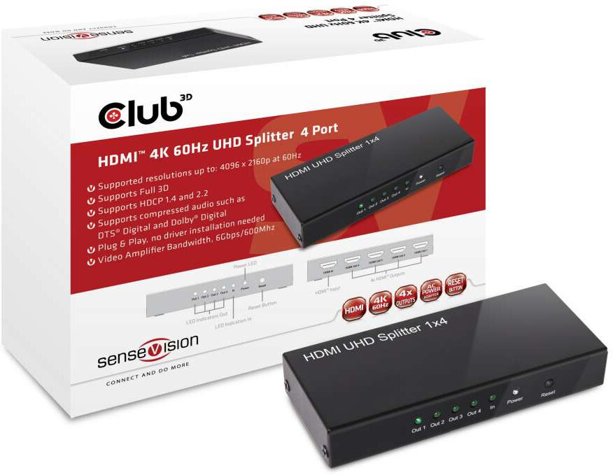 Club 3D HDMI 2.0 UHD Splitter 4 Ports