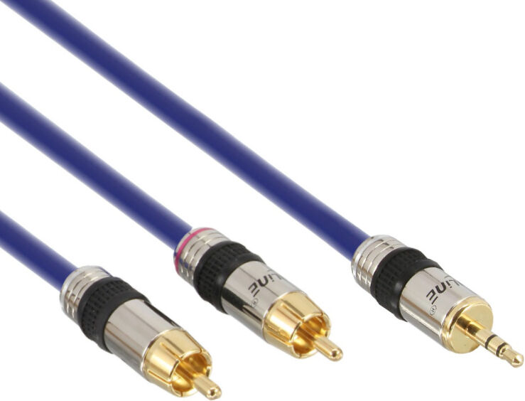 InLine Stereo Tulp (m) - 3,5mm Stereo Jack (m) Kabel - Verguld - 20 meter - Blauw