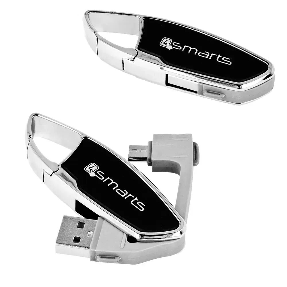 4smarts SnapLink Micro USB Kabel Keyring - Nøkkelring Kabel Svart / Sølv