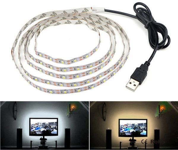 24hshop Usb-drevet TV-belysning 3 meter - Varm hvit