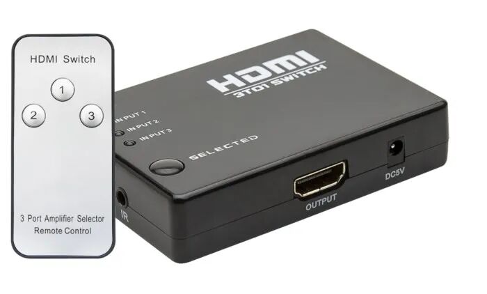 HDMI-switch med 3-veis fjernkontroll