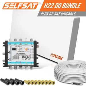 I DO IT Selfsat H22DQ 32 TV Teilnehmer SAT Flachantenne FLAT + Unicable-Multiswitch + Koaxkabel FULL HD 4K