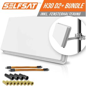 I DO IT Selfsat H30D2+ 2 TV Teilnehmer SAT Flachantenne FLAT + profi Fensterdurchführung + Kabel FULL HD 4K