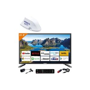 Antarion pack tv led 22pouces 55cm full hd android smart tv camping car antenne 4g fit blanc - Publicité