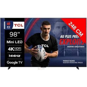 TCL TV QLED 4K 248 cm 98MQLED80 Mini LED 144Hz Google TV - Publicité