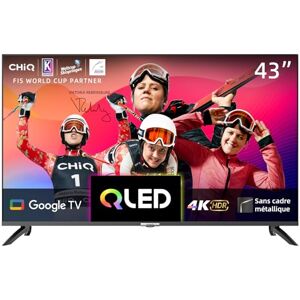 CHIQ TV Intelligente U43QM8G 43 Pouces, UHD QLED avec HDR, sans Cadre et métallique, Google TV, Dolby Audio, Syntoniseur Triple, Wi-FI 2,4G/5G, Google Assistant, HDMI 2.1, USB2.0, Modèle 2023 Noir - Publicité