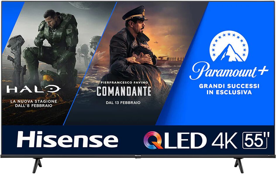 Hisense TV QLED Ultra HD 4K 55” 55E7KQ Smart TV, Wifi, HDR Dolby Vision, Quantum Dot Colour, Retroilluminazione DLED, Game Mode Plus