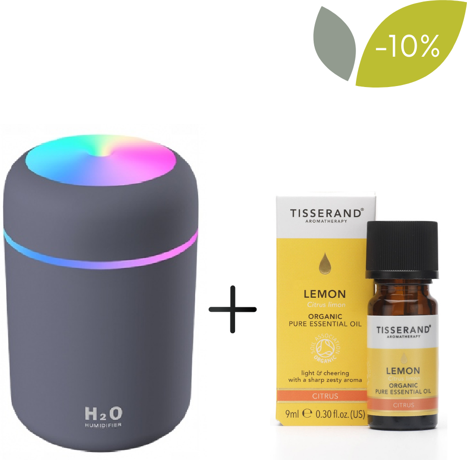 Tisserand Aromatherapy Zestaw Dyfuzor do olejków Appio kolor szary + Olejek Lemon Organic 9 ml TISSERAND