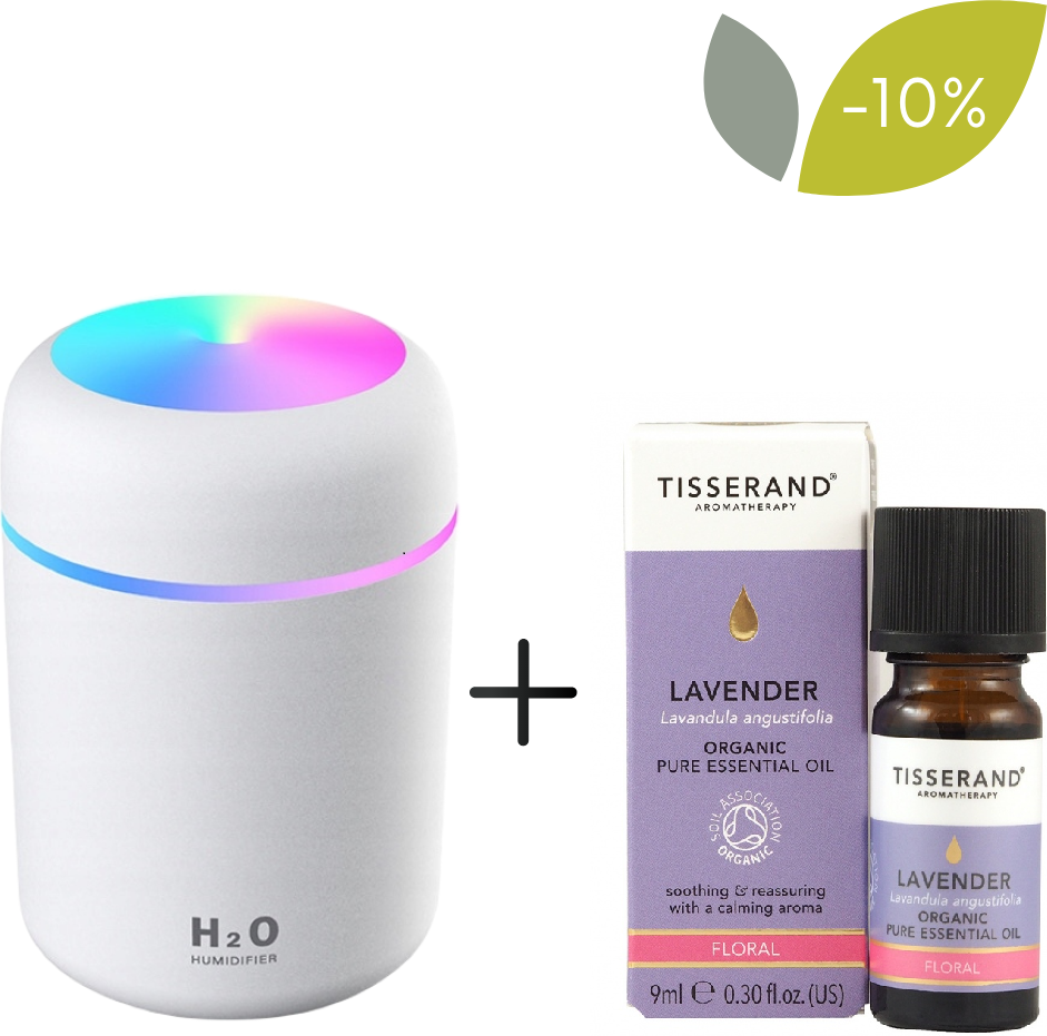 Tisserand Aromatherapy Zestaw Dyfuzor do olejków Appio kolor biały + Olejek Lawendowy Lavender Organic 9 ml TISSERAND