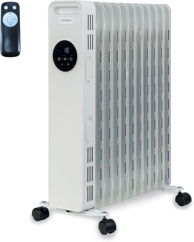 OPTIMEO Radiateur bain d'huile 1500W, 3 niveaux de chauffage, minuterie 24h et