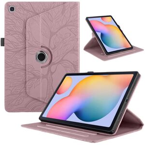 shopseez Samsung Galaxy Tab S6 Lite P610 Tree Life præget rotation Lær Smart Tablet Taske (Rosaguld)