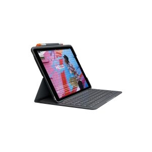Logitech Slim Folio - Tastatur og folio-kasse - trådløs - Bluetooth LE - QWERTY - UK - oxford-grå - for Apple 10.2-inch iPad Wi-Fi  10.5-inch iPad Pro Wi-Fi  10.9-inch iPad Wi-Fi  iPad Air Wi-Fi