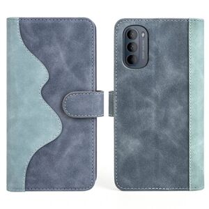 Generic To Farvet Læder Flip Case til Motorola Moto G52 - Blå Blue