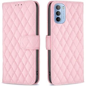 Generic Rhombus Mønster Matte Flip Case til Motorola Moto G41 / G31 - Ly Pink