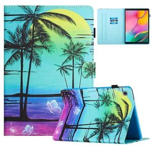 Til Samsung Galaxy Tab S6 Lite Farvet Tegning Stitching Læder Tablet Smart Case Coconut Tree