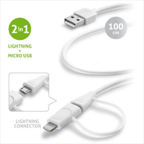 cellular line usb data cable dual for iphone 5s/5c/5-bianco