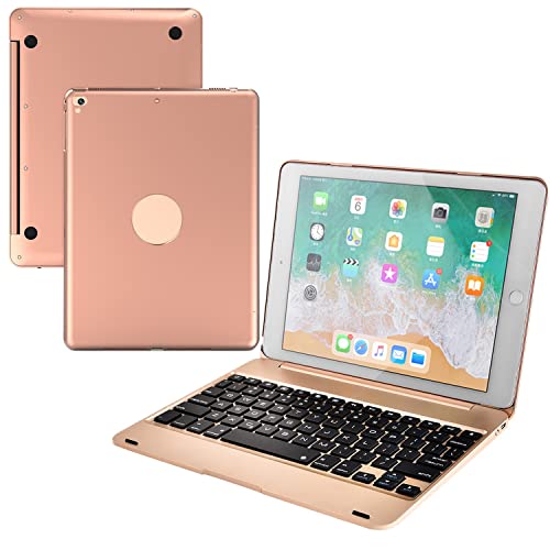 REUBYKEN iPad 9.7 toetsenbord hoes voor iPad 6e generatie (2018), iPad 5e generatie (2017), iPad Pro 9.7 iPad Air 2 en 1, iPad Air / Bluetooth hoes met toetsenbord, QWERTY toetsenbordhoes (goud)