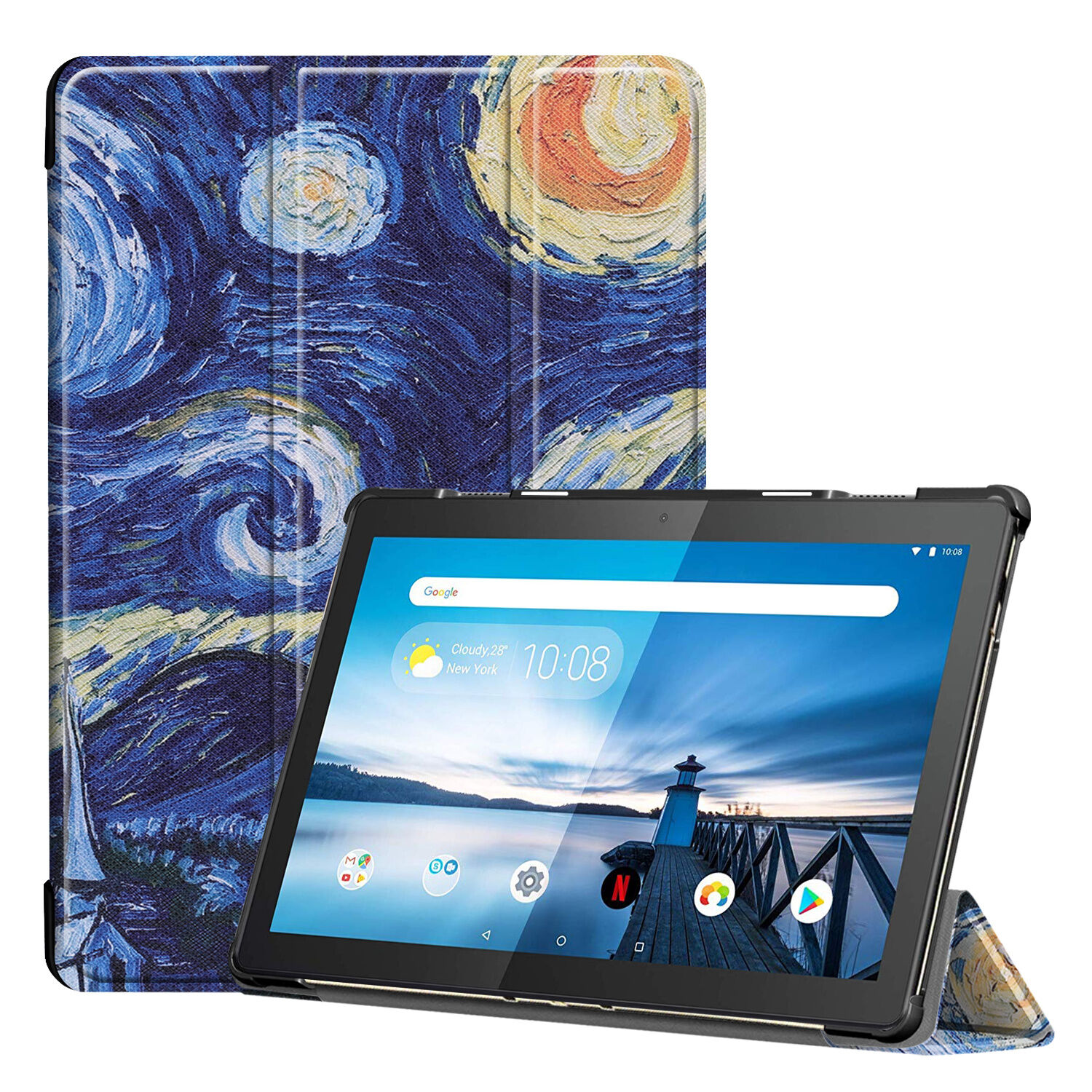 Lunso 3-Vouw sleepcover hoes Van Gogh Schilderij voor de Lenovo Tab M10 FHD Plus