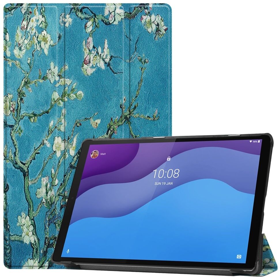 Lunso 3-Vouw sleepcover hoes Van Gogh Amandelboom voor de Lenovo Tab M10 HD Gen 2 (2e generatie)