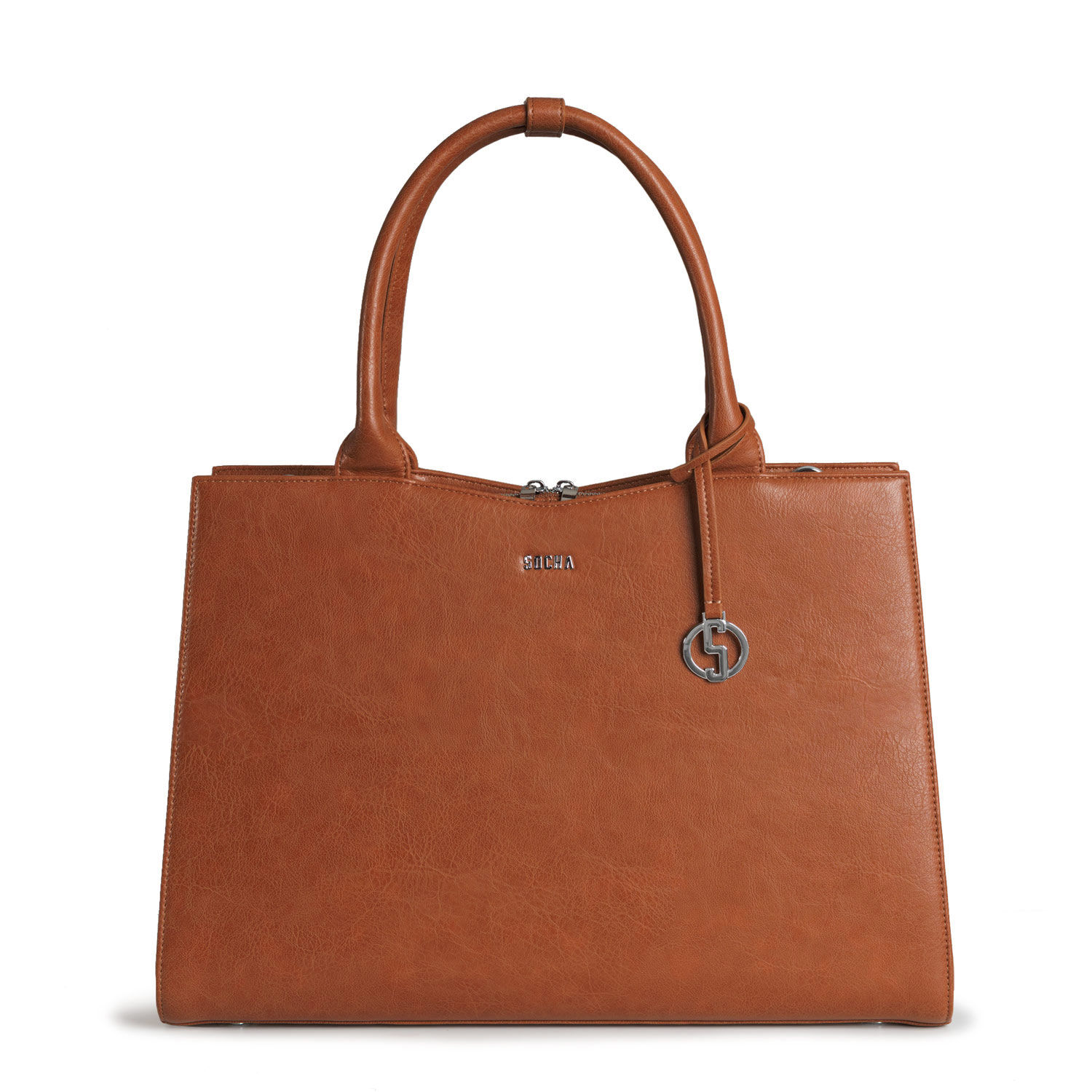 Socha Business Bag Straight Line, 15.6" laptop bag for women  -Cognac