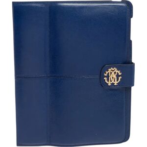 ROBERTO CAVALLI Blue Leather Logo Buckle Detail Tablet Case