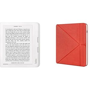 Kobo Libra 2 eReader 7” Waterproof Touchscreen Glare-Free White & Libra 2 SleepCover Case Poppy Red Sleep/Wake Technology Built-in 2-Way Stand Vegan Leather