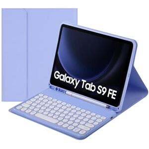 HLTOOP Keyboard Case for Samsung Galaxy Tab S9 FE 10.9 Inch SM-X510/X516B/X518U, Magnetically Detachable Wireless Bluetooth Keyboard,Purple