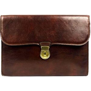 Time Resistance Leather Portfolio with Key Lock - Hand Dyed by Vegetable Tanning - Briefcase Messenger Type - Unisex (Brown)