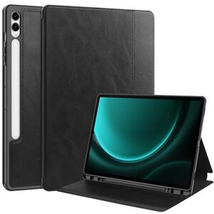 Qiaogle Tablet Case for Samsung Galaxy Tab S9 FE+ Plus / S9+ Plus 12.4 inch 2023 - [PKA01] Black Leather Case Magnetic Design Flip Case Protective Cover with Holder Stand
