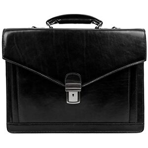 Time Resistance Full Grain Leather Briefcase Hand-Crafted Business Attache Shoulder Bag For Men Holds Laptop up to 15 Inch Black