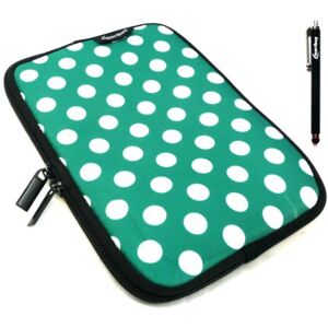 Emartbuy&#174; Teclast X80 Plus Dual OS 8 Inch Tablet PC Black Stylus + Polka Dots Green/White Water Resistant Neoprene Soft Zip Case/Cover (8 Inch Tablet)