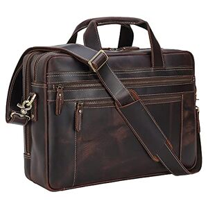 TIDING Leather Briefcase for Men 17" Computer Bag Business Travel Messenger Bag, Dark Brown, Fits 17 inch laptop, 商务