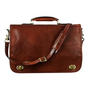 Time Resistance Leather Briefcase Hand-Crafted Shoulder Messenger Bag For Laptop Up To 15 Inch Dark Brown