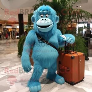 REDBROKOLY Sky Blue Orangutan mascot costume character dressed with a Tank Top and Briefcases