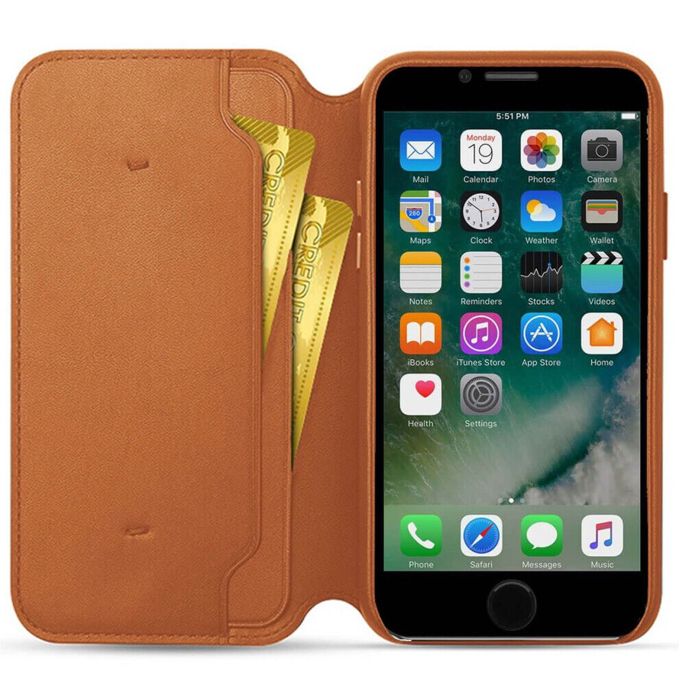 Unbranded (Brown, For Apple iPhone 6 Plus) Genuine Leather Folio Flip Wallet Case Cover Fo