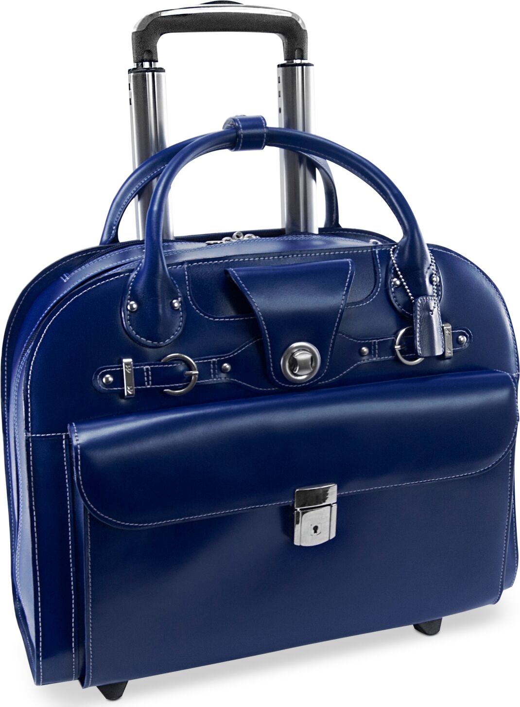 McKlein Edgebrook Leather Wheeled Laptop Briefcase - Navy