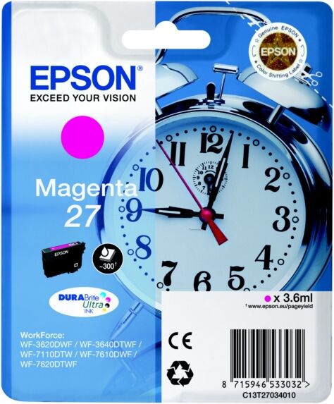 Epson Original Epson WorkForce WF-3640 DTWF Tintenpatrone (27 / C 13 T 27034010) magenta, 300 Seiten, 3,7 Rp pro Seite, Inhalt: 3 ml