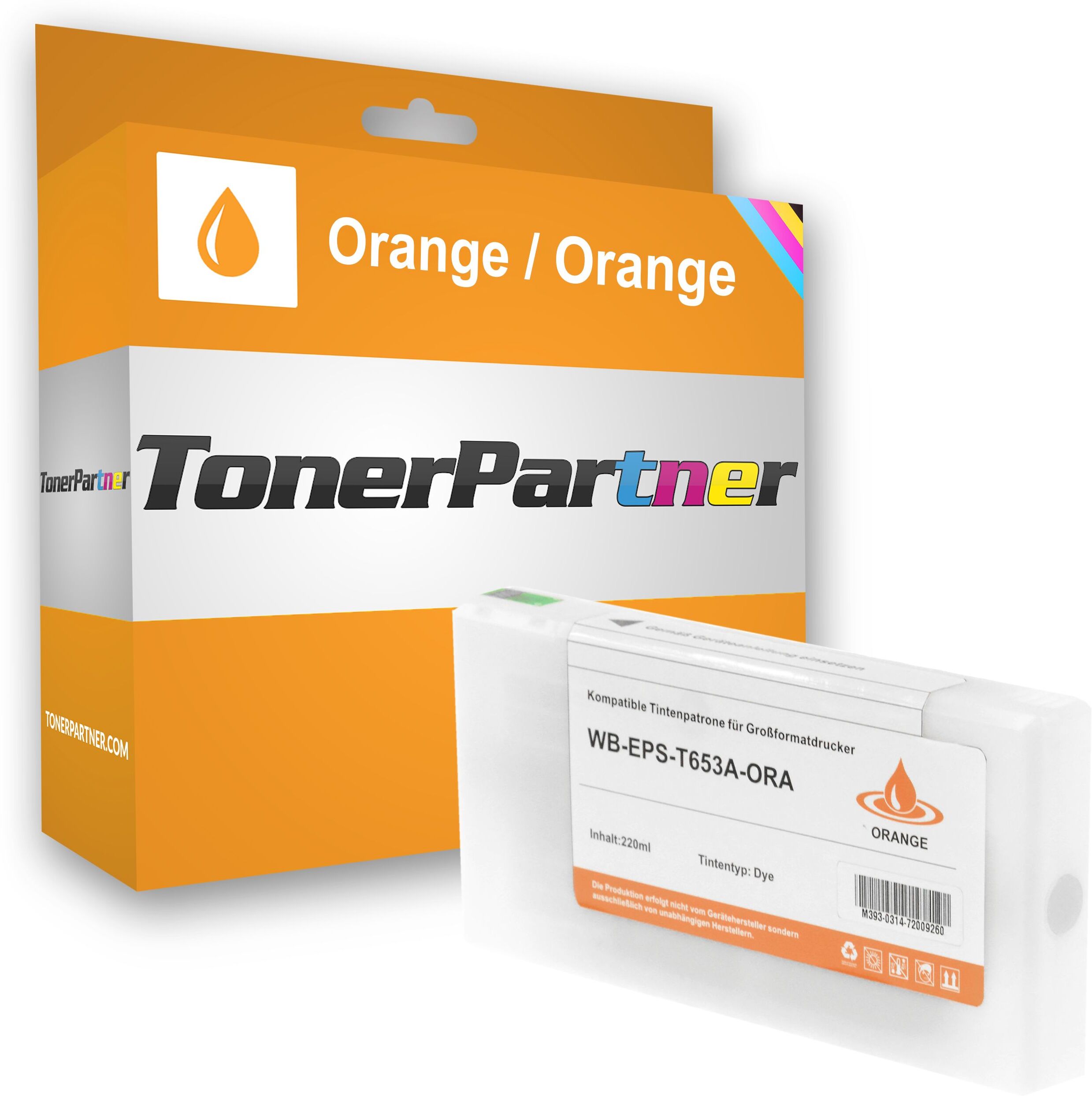 TonerPartner Kompatibel zu Epson T653A / C 13 T 653A00 Tintenpatrone orange, Inhalt: 200 ml - ersetzt Epson T653A / C13T653A00 Druckerpatrone von TonerPartner