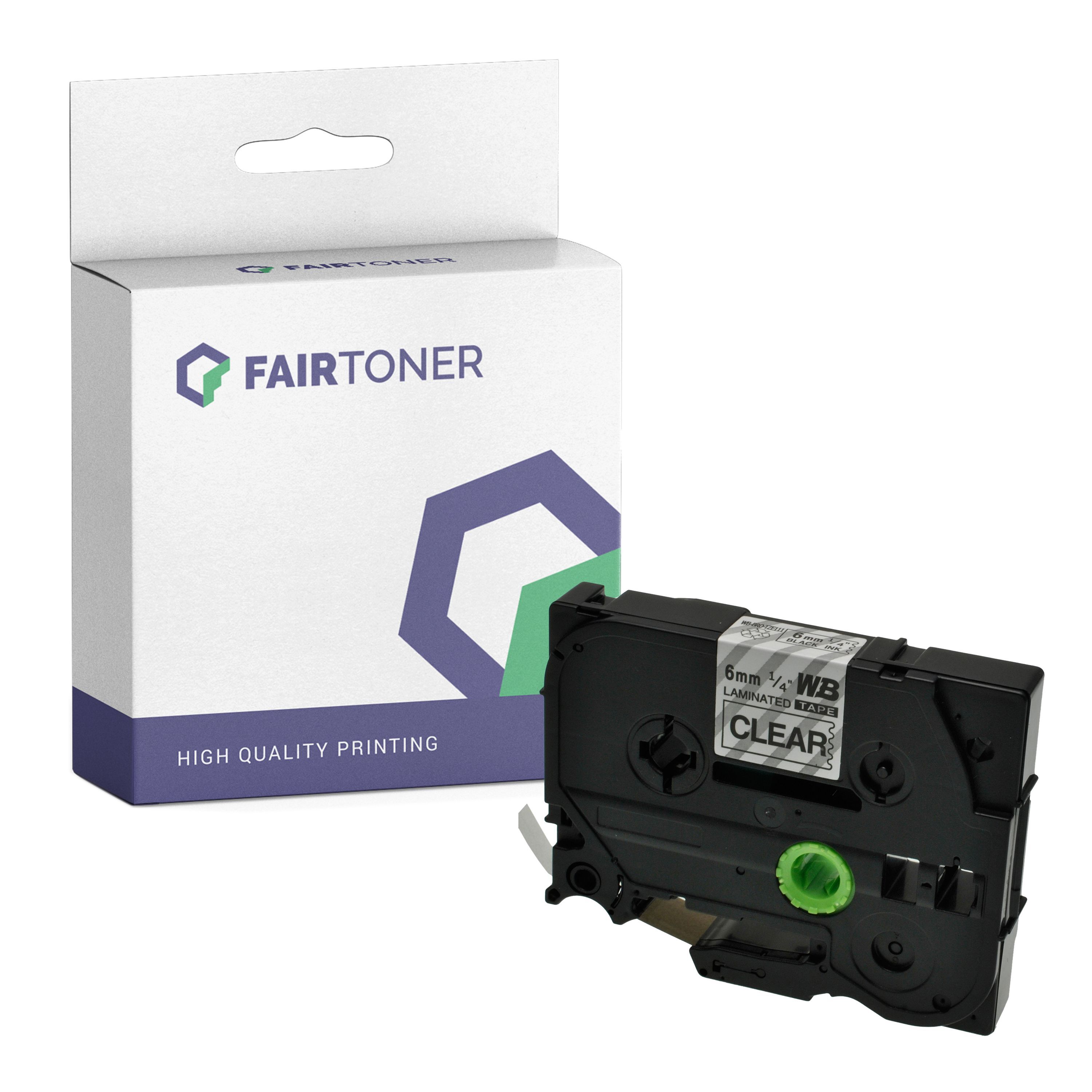 FairToner Kompatibel zu Brother P-Touch 2480 (TZE-111) Schriftband 6mm/8m Schwarz auf Transparent