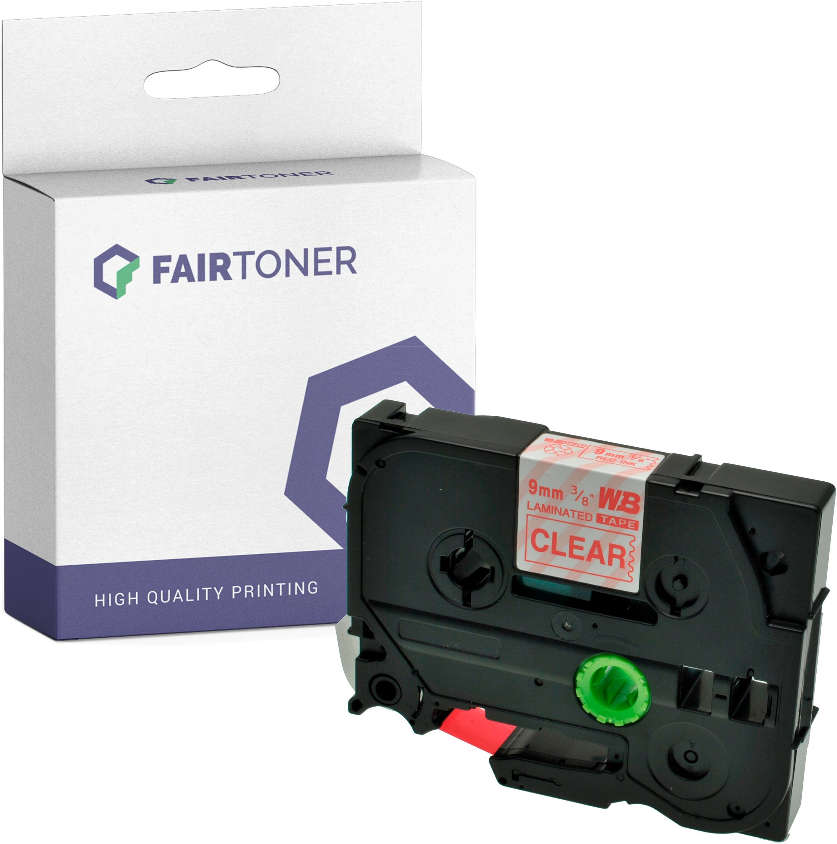 FairToner Kompatibel zu Brother P-Touch 1250 J (TZE-122) Schriftband 9mm/8m Rot auf Transparent