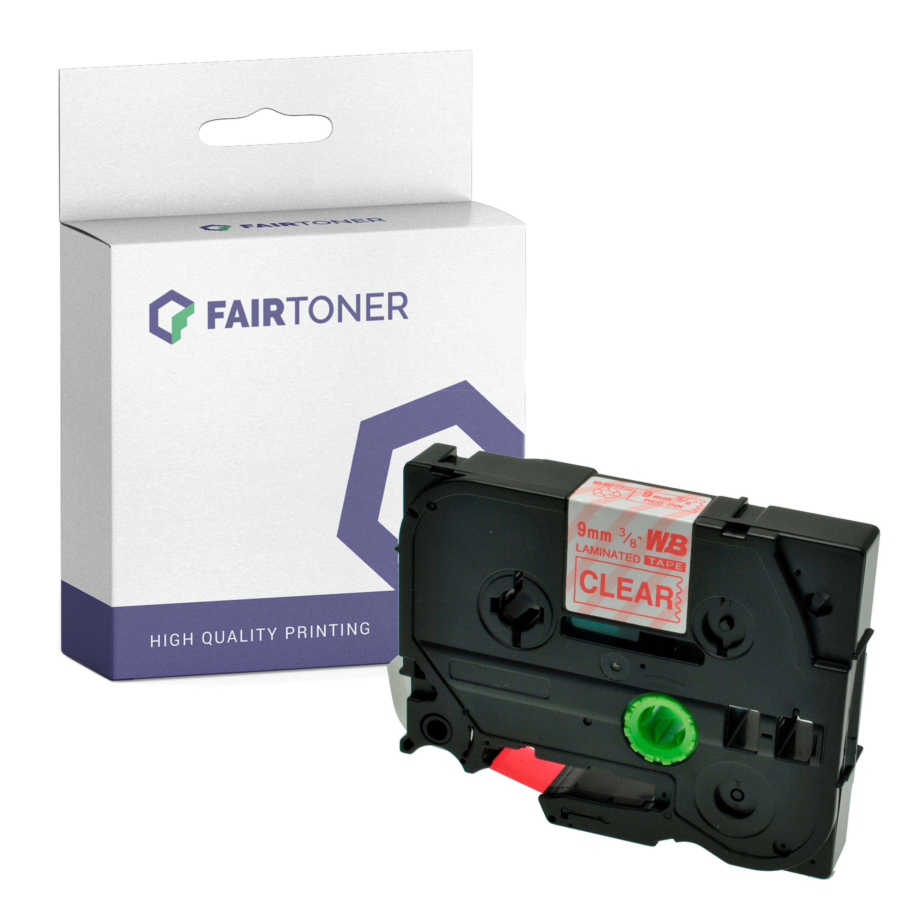 FairToner Kompatibel zu Brother P-Touch H 105 NB (TZE-122) Schriftband 9mm/8m Rot auf Transparent