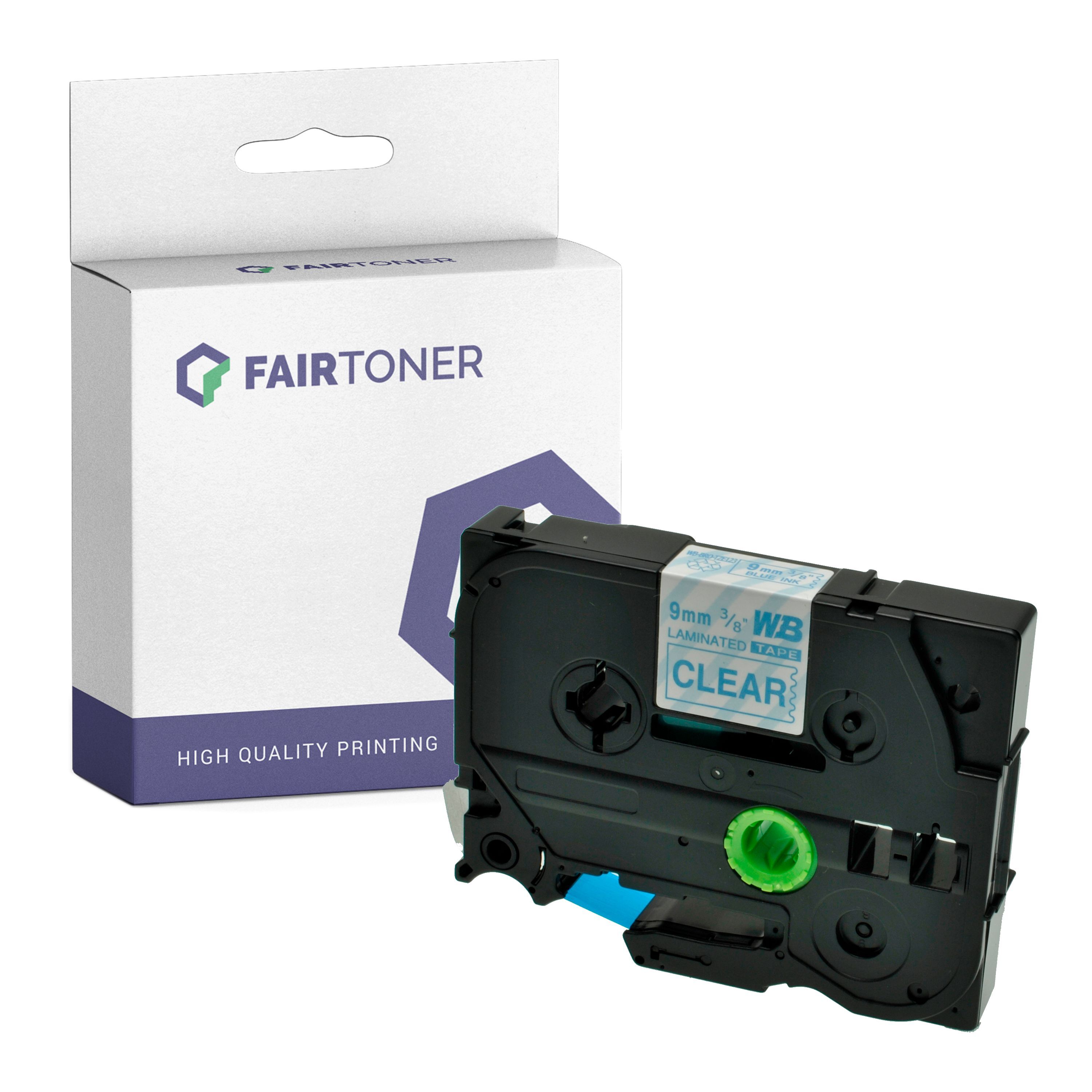 FairToner Kompatibel zu Brother P-Touch 1000 BTS (TZE-123) Schriftband 9mm/8m Blau auf Transparent