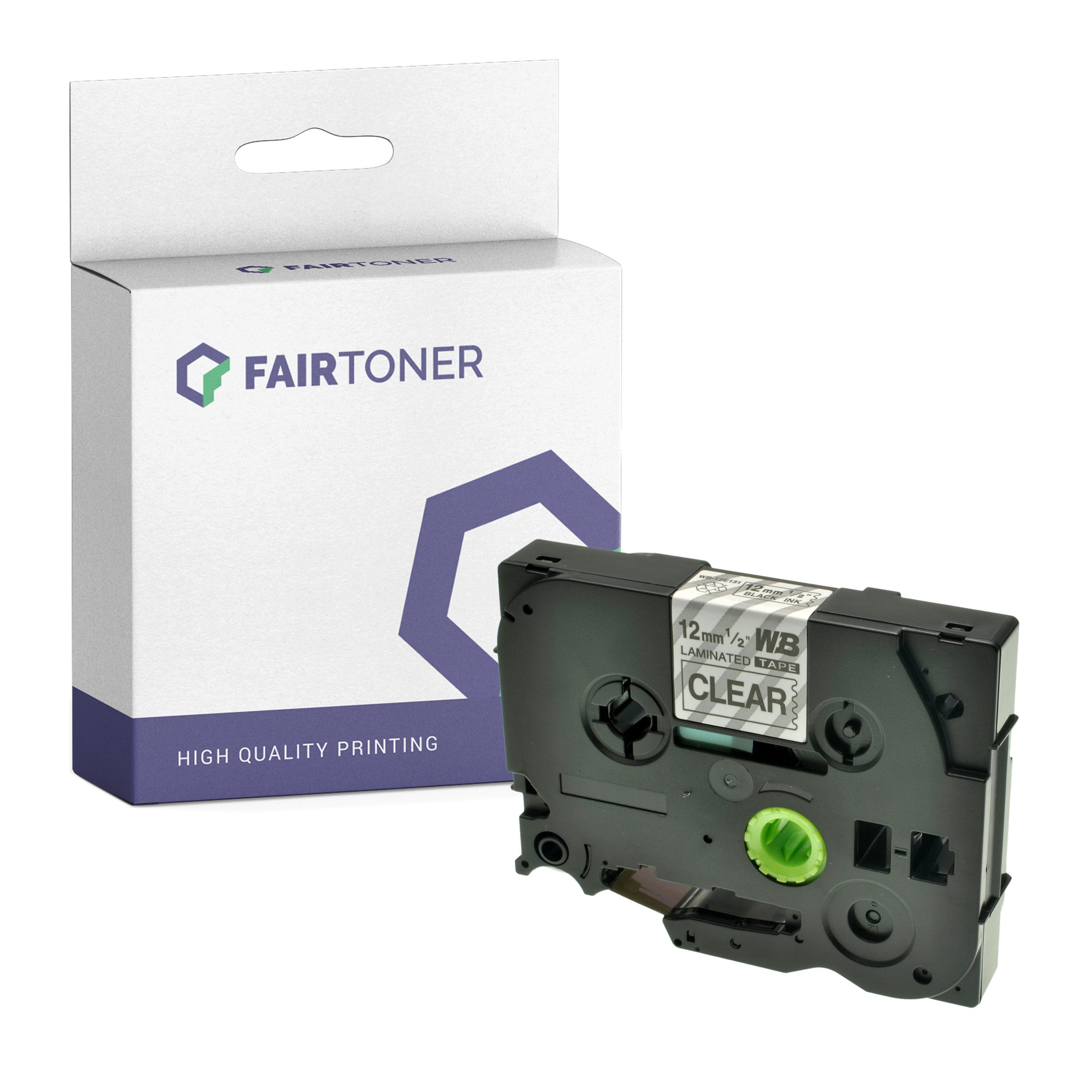 FairToner Kompatibel zu Brother P-Touch 900 (TZE-131) Schriftband 12mm/8m Schwarz auf Transparent