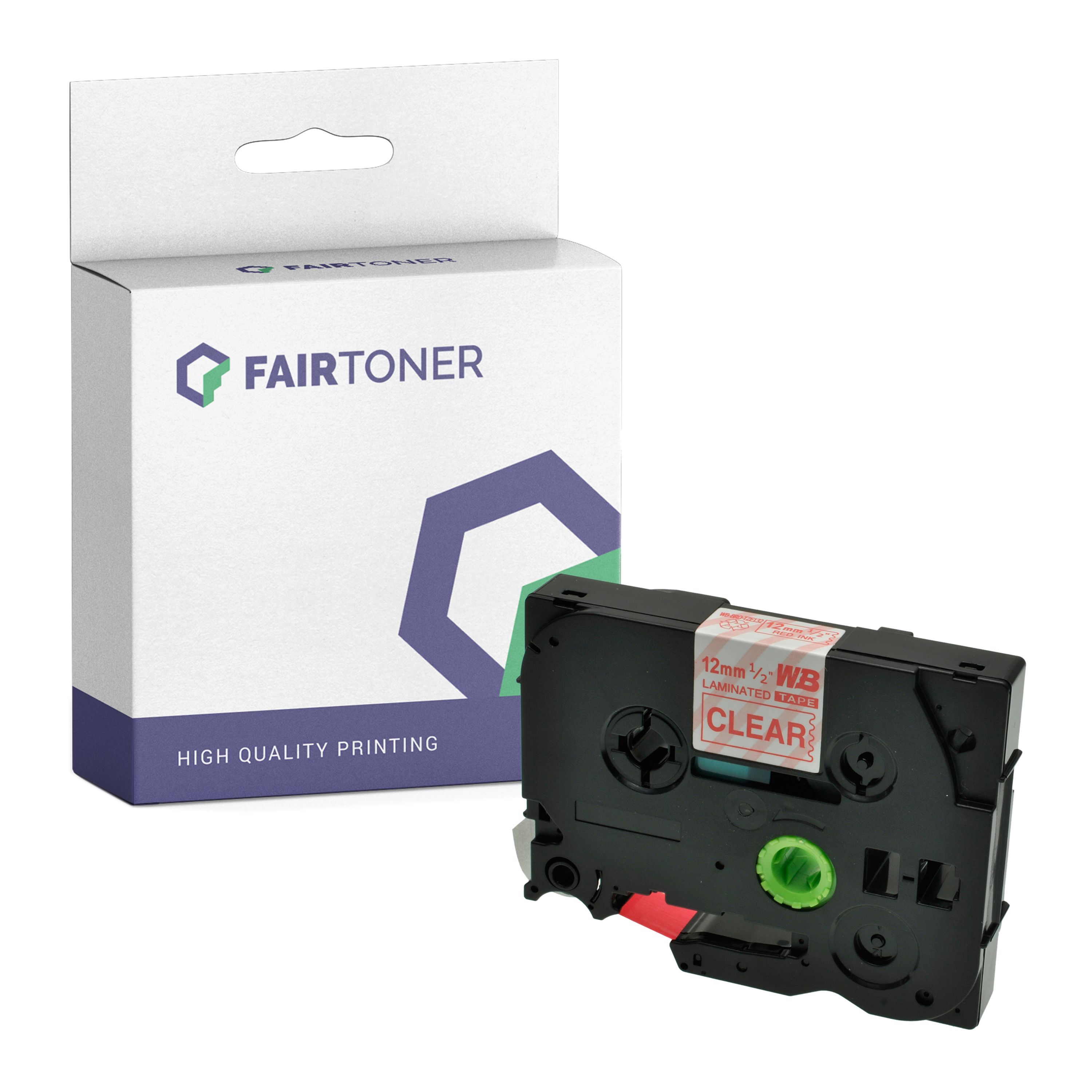 FairToner Kompatibel zu Brother P-Touch H 100 R (TZE-132) Schriftband 12mm/8m Rot auf Transparent