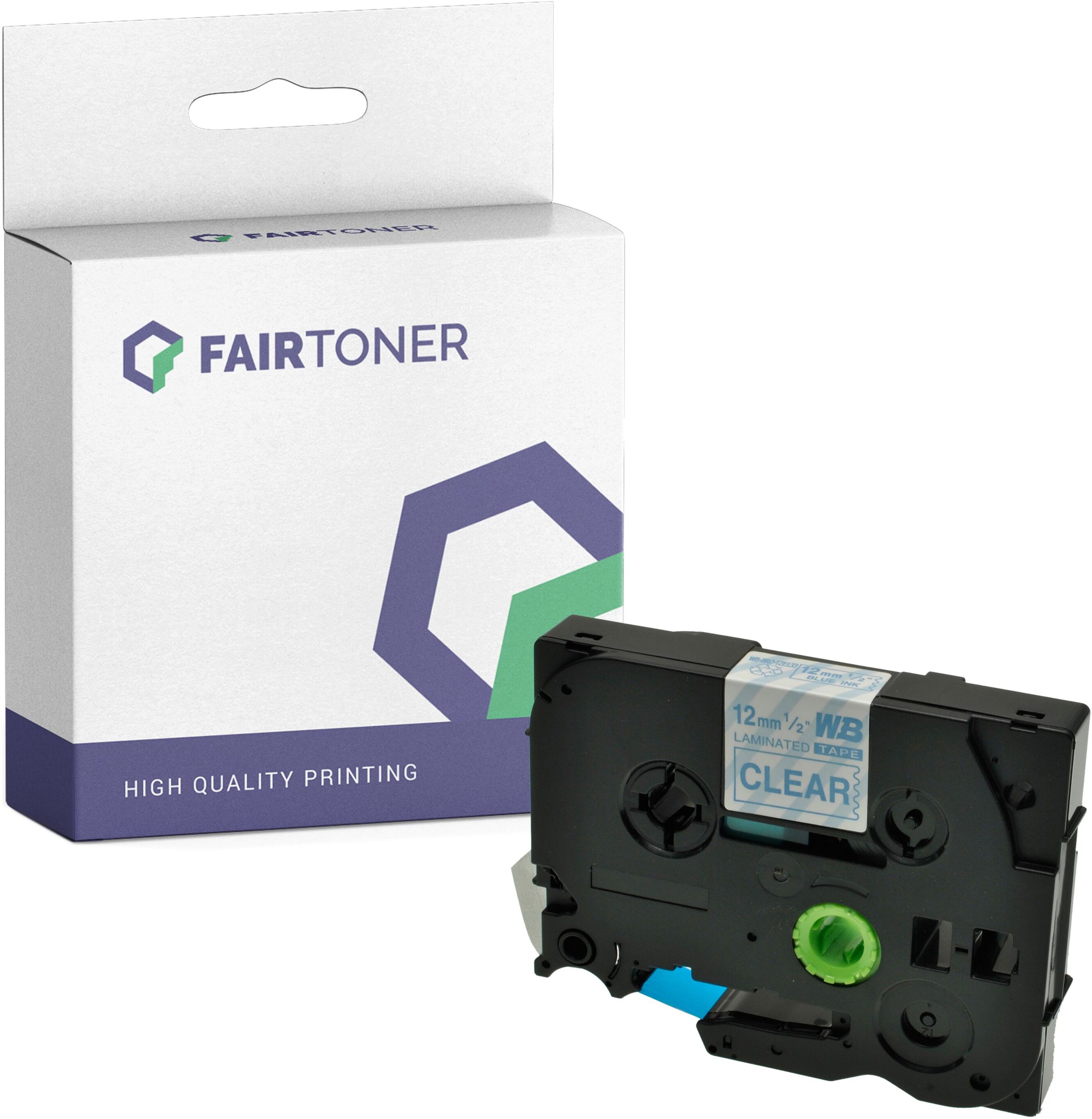 FairToner Kompatibel zu Brother P-Touch D 400 Series (TZE-133) Schriftband 12mm/8m Blau auf Transparent