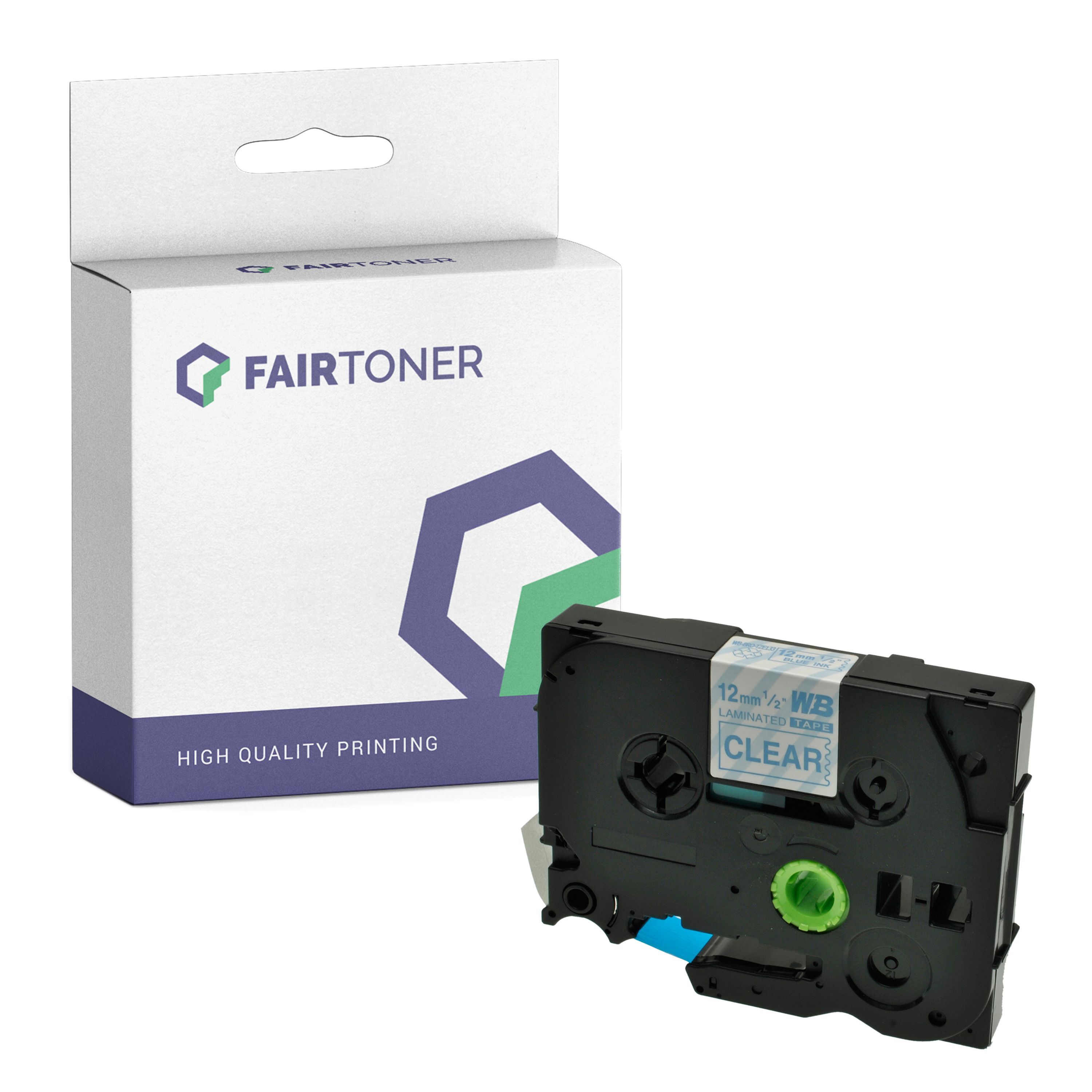 FairToner Kompatibel zu Brother P-Touch 7100 VP (TZE-133) Schriftband 12mm/8m Blau auf Transparent
