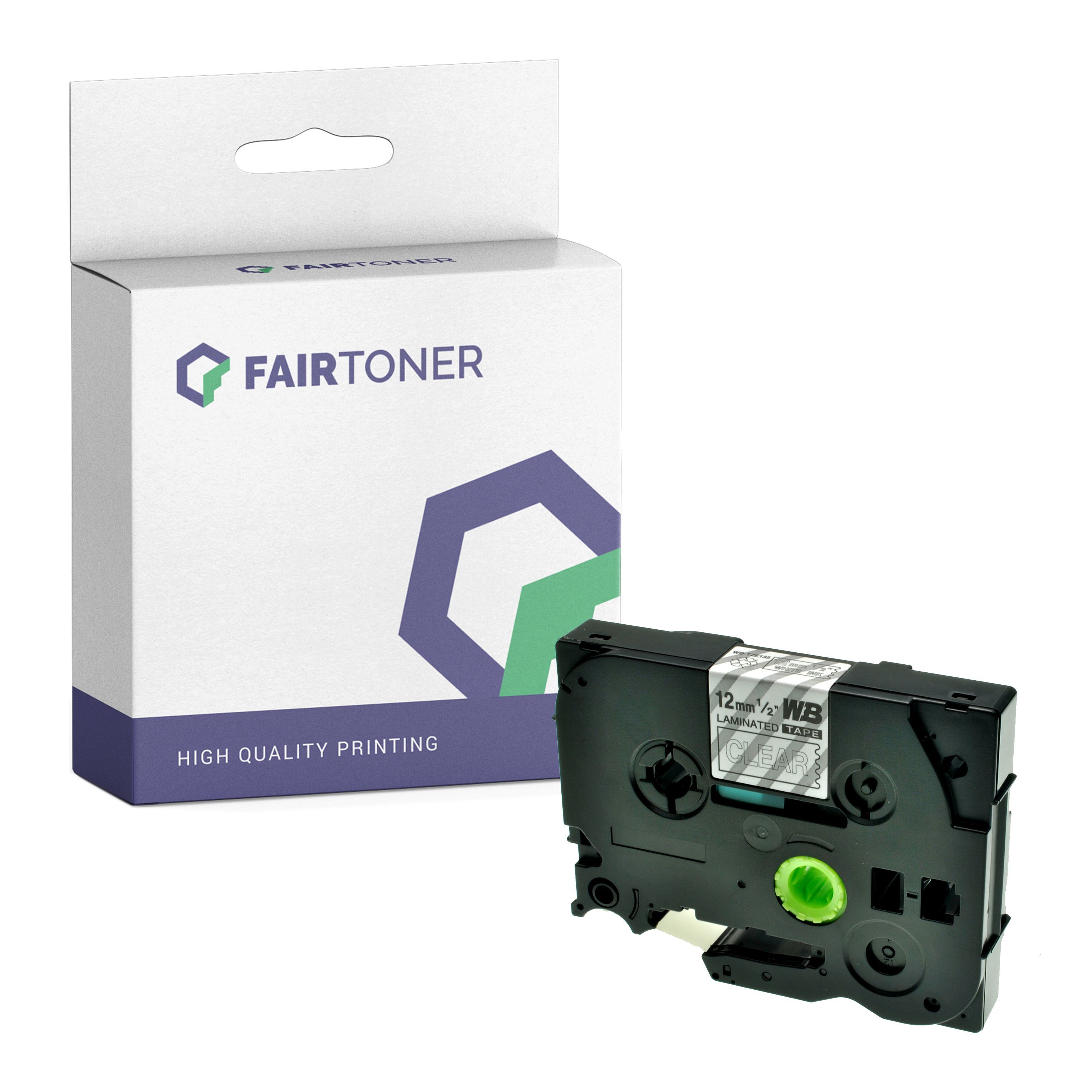 FairToner Kompatibel zu Brother P-Touch H 300 Li (TZE-135) Schriftband 12mm/8m Weiss auf Transparent