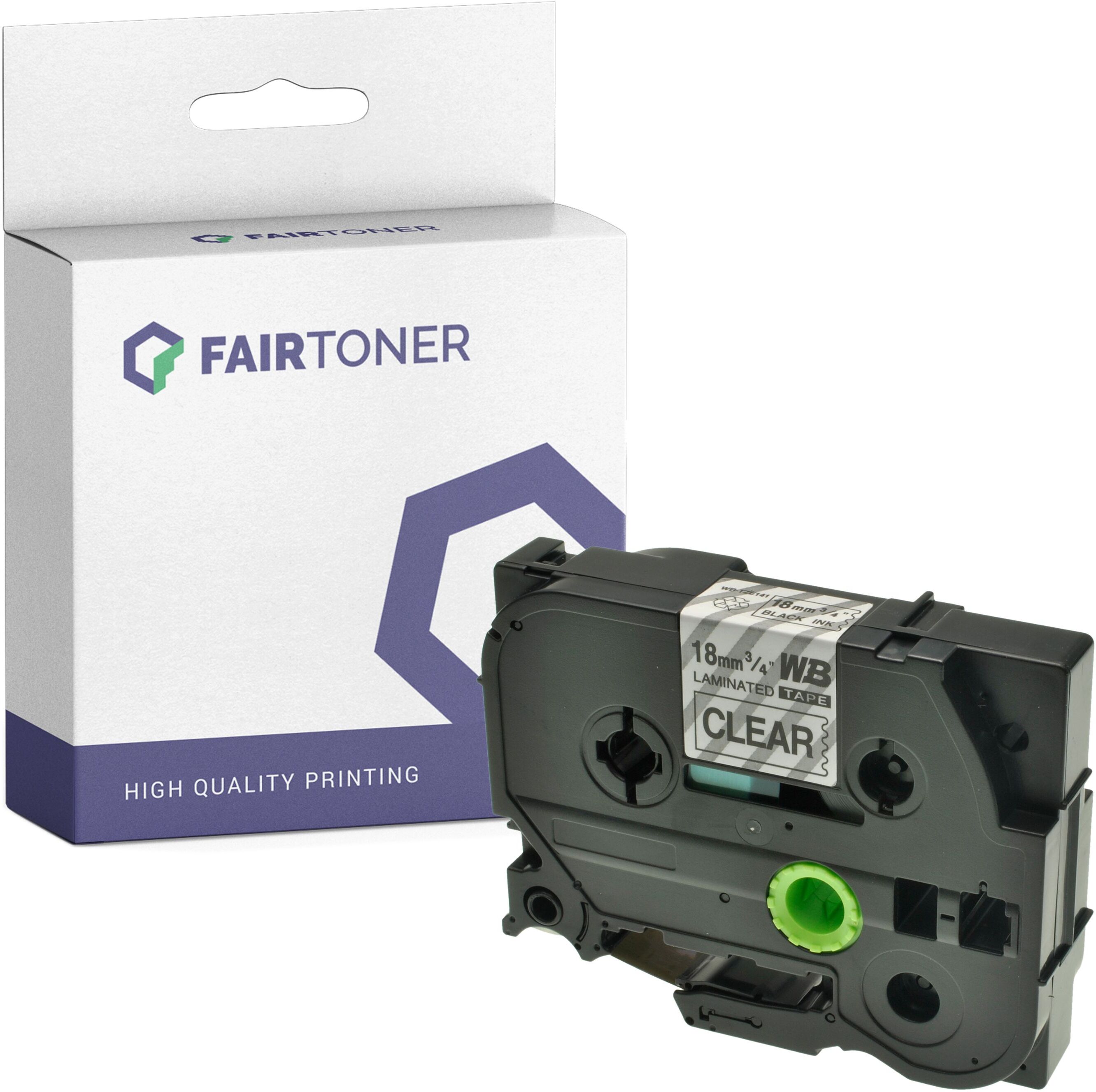 FairToner Kompatibel zu Brother P-Touch 1850 Series (TZE-141) Schriftband 18mm/8m Schwarz auf Transparent