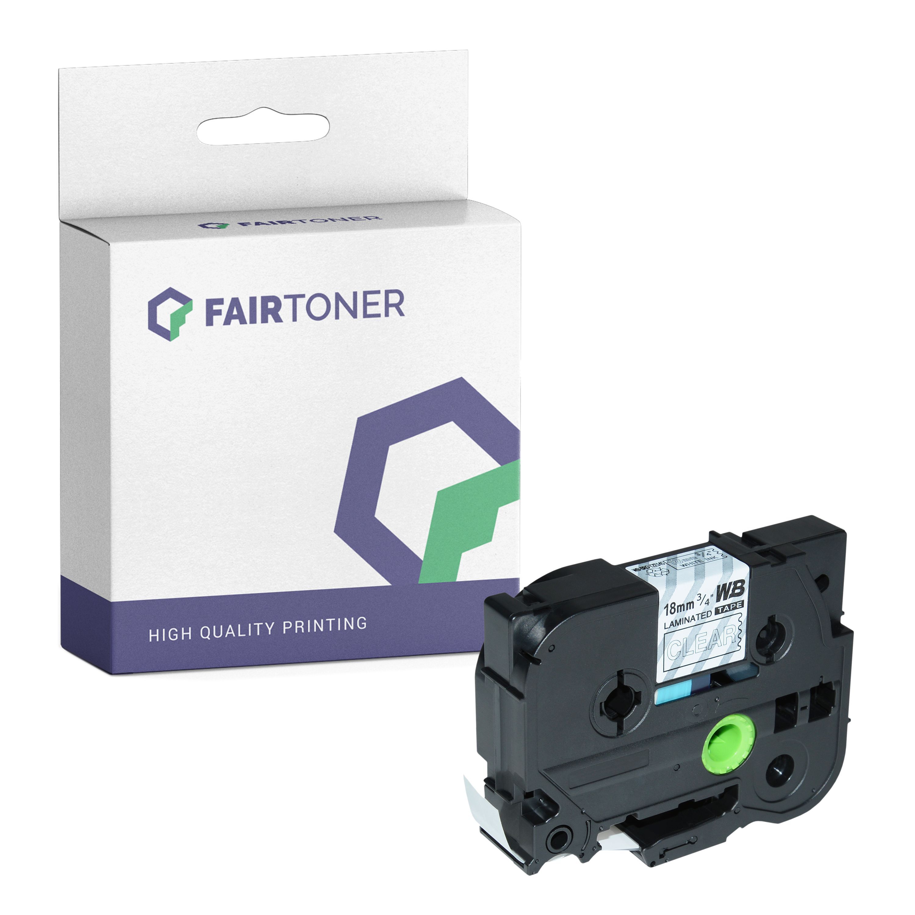 FairToner Kompatibel zu Brother P-Touch D 600 VP (TZE-145) Schriftband 18mm/8m Weiss auf Transparent