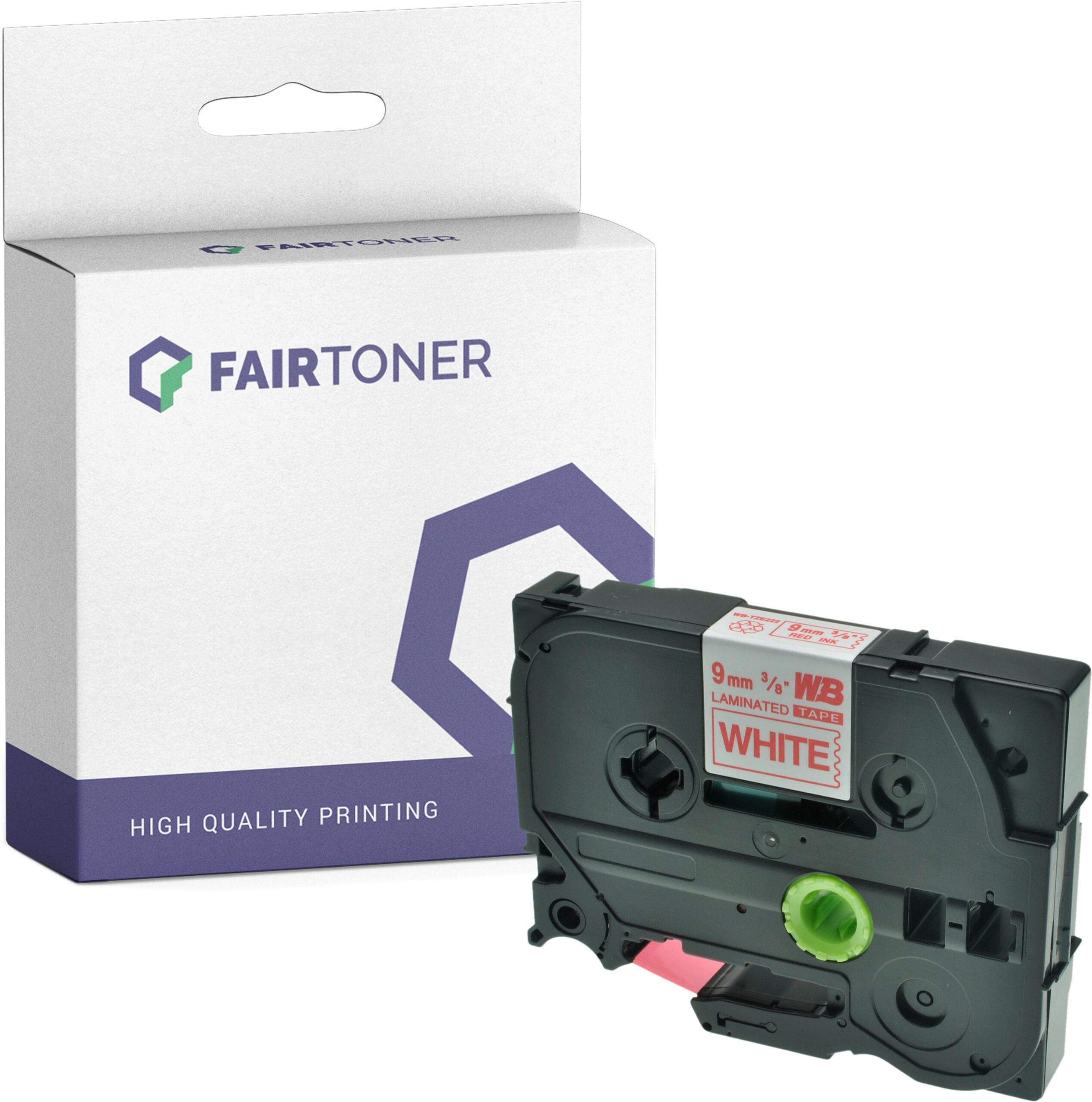 FairToner Kompatibel zu Brother P-Touch 540 C (TZE-222) Schriftband 9mm/8m Rot auf Weiss